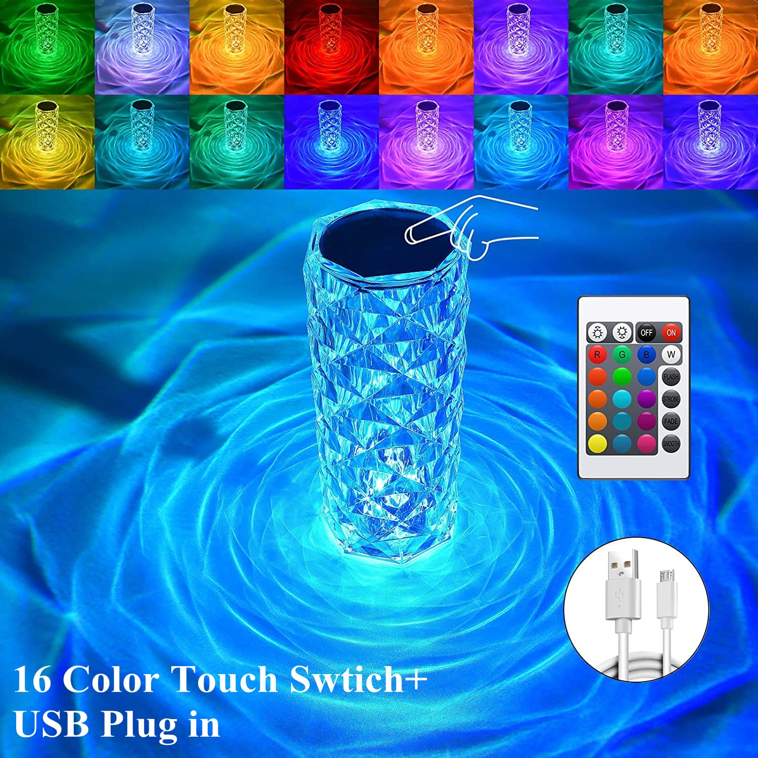 Touch Control Rose Crystal Lamp