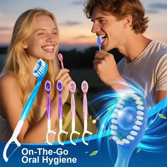5 in 1 Disposable Mini Toothbrushes with Built-in Toothpaste & Floss Picks