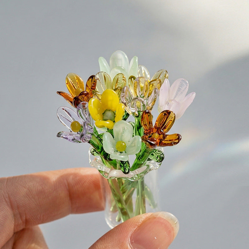 🌷 Mini Acrylic Flower Vase | Tiny Artificial Floral Table Decor