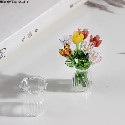 🌷 Mini Acrylic Flower Vase | Tiny Artificial Floral Table Decor