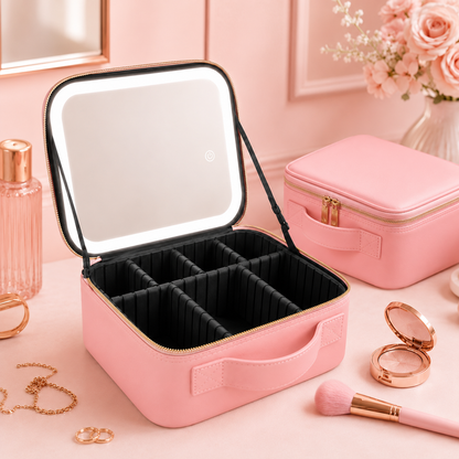 Makeup Organizer Bag with LED Mirror