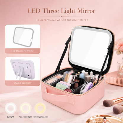 Makeup Organizer Bag with LED Mirror