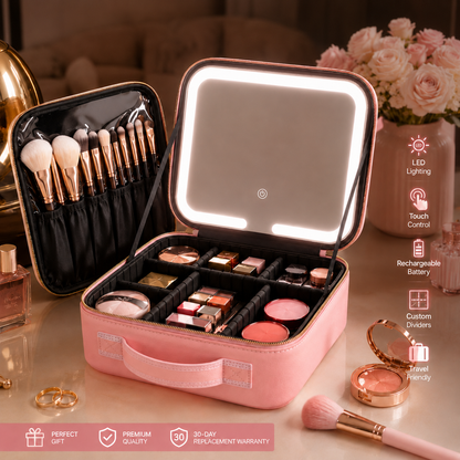Makeup Organizer Bag with LED Mirror