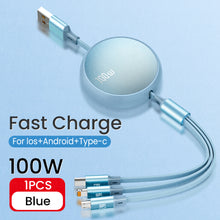 3-in-1 Retractable Charging+Data Transfer Cable