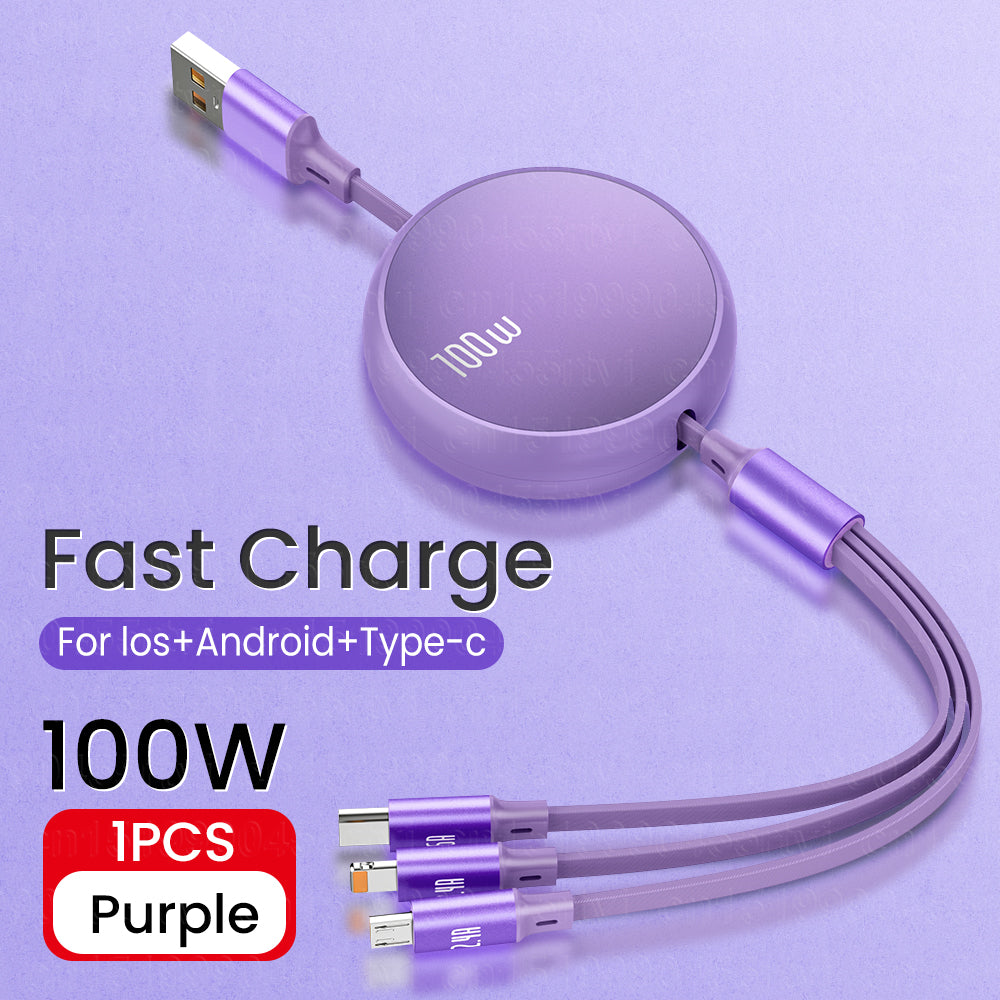 3-in-1 Retractable Charging+Data Transfer Cable
