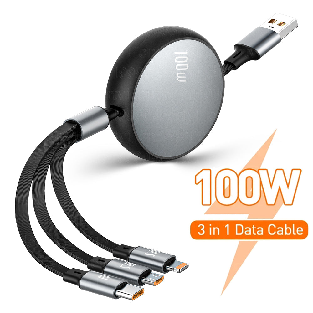 3-in-1 Retractable Charging+Data Transfer Cable